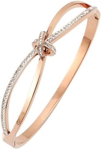 Rose Gold Bow Bangle Bracelet for Women Personalized Cubic Zirconia Stainless Steel Bracelets Oval Butterfly Bangles Bracelets Gifts for Love in Saudi Arabia