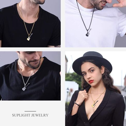 Suplight 316L Stainless Steel Guitar Picks/Bass Music Note Necklace for Men Women, Music Lover Pendant Rock Punk Jewelry, Custom Free Engraving in Kuwait