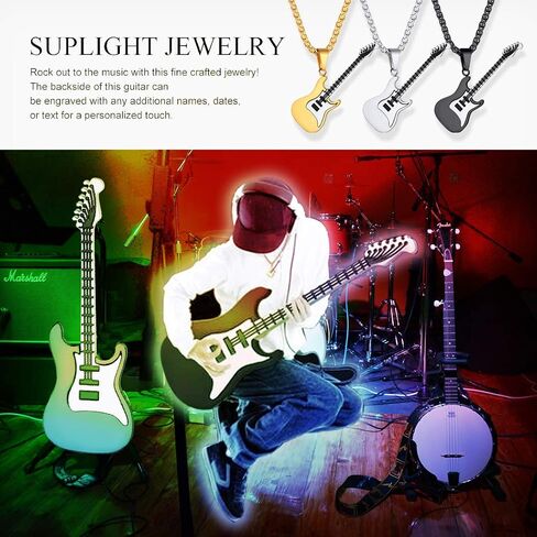 Suplight 316L Stainless Steel Guitar Picks/Bass Music Note Necklace for Men Women, Music Lover Pendant Rock Punk Jewelry, Custom Free Engraving in Kuwait
