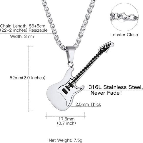 Suplight 316L Stainless Steel Guitar Picks/Bass Music Note Necklace for Men Women, Music Lover Pendant Rock Punk Jewelry, Custom Free Engraving in Kuwait