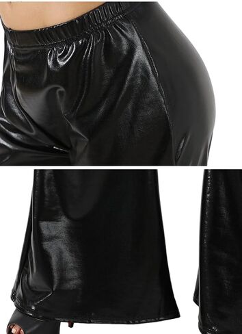 سراويل SOFIA'S Choice النسائية اللامعة ذات الخصر العالي والجلد القابل للتمدد والجزء السفلي من الجرس in Kuwait