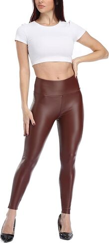 طماق جلدية نسائية عالية الخصر بسط السراويل فو Pleather يغطي الرجل مريح مثير الجوارب المرنة in Kuwait