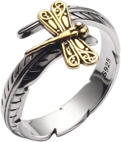 OIDIMS Dragonfly Adjustable Ring Cute Animal Sterling Silver 925 Plated Fashion Feather Stackable Open Vintage Retro Dragonflies Jewelry Gifts for Women Girls Men Stacking Finger Rings Xmas Birthday, in Saudi Arabia