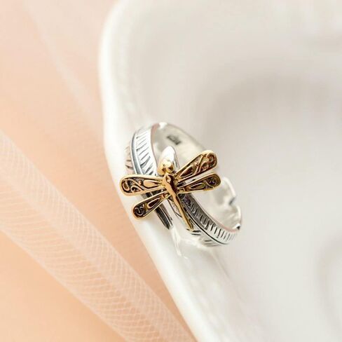 OIDIMS Dragonfly Adjustable Ring Cute Animal Sterling Silver 925 Plated Fashion Feather Stackable Open Vintage Retro Dragonflies Jewelry Gifts for Women Girls Men Stacking Finger Rings Xmas Birthday, in Saudi Arabia