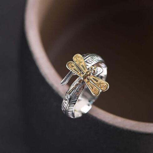 OIDIMS Dragonfly Adjustable Ring Cute Animal Sterling Silver 925 Plated Fashion Feather Stackable Open Vintage Retro Dragonflies Jewelry Gifts for Women Girls Men Stacking Finger Rings Xmas Birthday, in Saudi Arabia