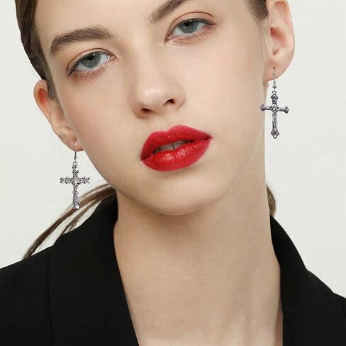 2 Pairs Dainty Jesus Christ Crucifix Cross Earrings Gothic Skull Anchor Sailor Drop Dangle Earrings Jewelry For Women Girls in Saudi Arabia