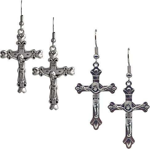 2 Pairs Dainty Jesus Christ Crucifix Cross Earrings Gothic Skull Anchor Sailor Drop Dangle Earrings Jewelry For Women Girls in Saudi Arabia