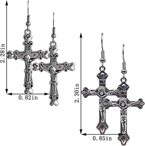 2 Pairs Dainty Jesus Christ Crucifix Cross Earrings Gothic Skull Anchor Sailor Drop Dangle Earrings Jewelry For Women Girls in Saudi Arabia