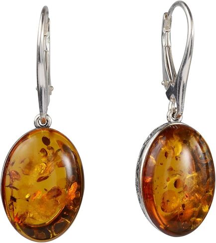 Amber Earrings - French Leverback Honey Oval Baltic Amber Dangling Earrings "Lois" - Sterling Silver Jewelry Collection in Saudi Arabia