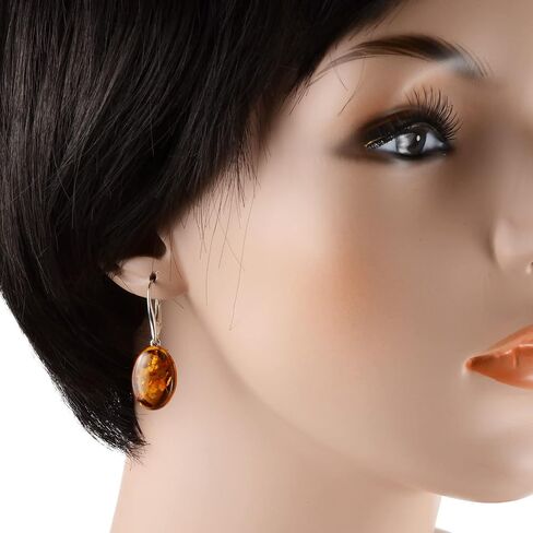 Amber Earrings - French Leverback Honey Oval Baltic Amber Dangling Earrings "Lois" - Sterling Silver Jewelry Collection in Saudi Arabia