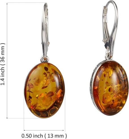 Amber Earrings - French Leverback Honey Oval Baltic Amber Dangling Earrings "Lois" - Sterling Silver Jewelry Collection in Saudi Arabia
