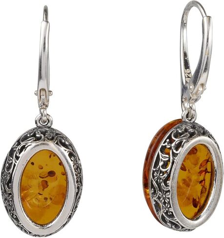 Amber Earrings - French Leverback Honey Oval Baltic Amber Dangling Earrings "Lois" - Sterling Silver Jewelry Collection in Saudi Arabia