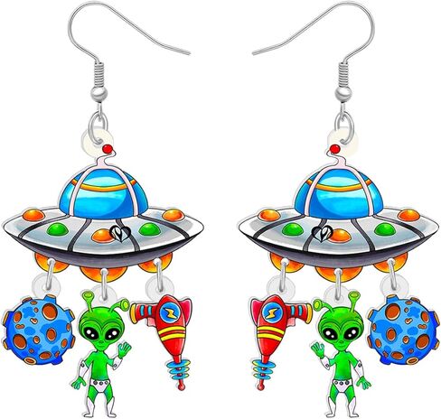 Acrylic Novelty Astronomy Rocket Earrings Spacecraft Dangle Drop Gifts for Women Girls Kids Space Lover Funny UFO Aliens Jewelry in Kuwait