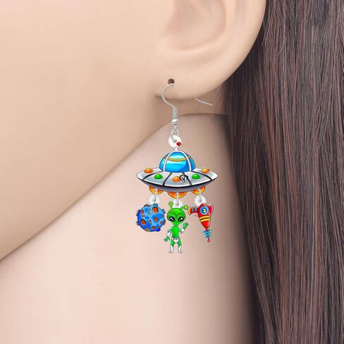 Acrylic Novelty Astronomy Rocket Earrings Spacecraft Dangle Drop Gifts for Women Girls Kids Space Lover Funny UFO Aliens Jewelry in Kuwait