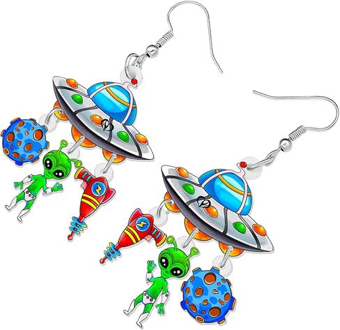 Acrylic Novelty Astronomy Rocket Earrings Spacecraft Dangle Drop Gifts for Women Girls Kids Space Lover Funny UFO Aliens Jewelry in Kuwait