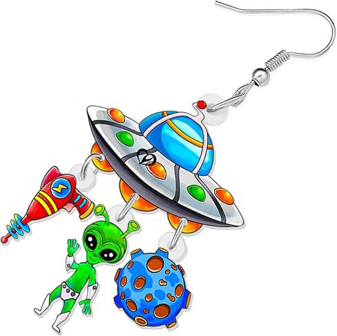 Acrylic Novelty Astronomy Rocket Earrings Spacecraft Dangle Drop Gifts for Women Girls Kids Space Lover Funny UFO Aliens Jewelry in Kuwait