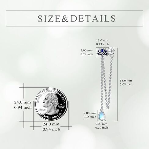 Moonstone لوتس سلسلة أقراط متدلية 925 فضة لوتس استرخى إسقاط أقراط عراف سلسلة طويلة نمط للنساء الفتيات in Kuwait