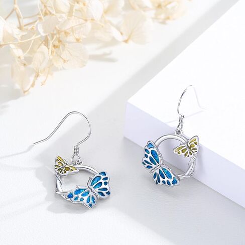 ConBo Butterfly Earrings for Women 925 Sterling Silver Blue Butterfly Earrings Dangle Animal Hypoallergenic Jewelry Gifts for Girls Mom Birthday Christmas in Kuwait