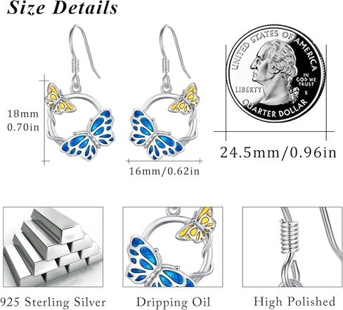 ConBo Butterfly Earrings for Women 925 Sterling Silver Blue Butterfly Earrings Dangle Animal Hypoallergenic Jewelry Gifts for Girls Mom Birthday Christmas in Kuwait