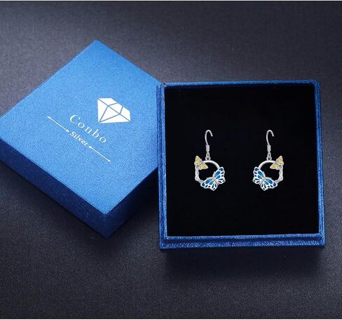 ConBo Butterfly Earrings for Women 925 Sterling Silver Blue Butterfly Earrings Dangle Animal Hypoallergenic Jewelry Gifts for Girls Mom Birthday Christmas in Kuwait