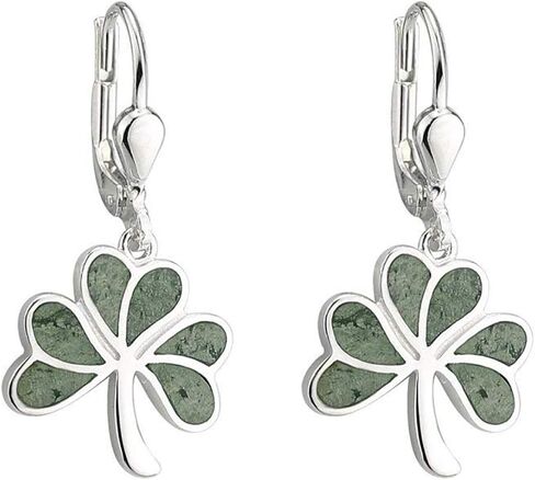 Biddy Murphy Shamrock Earrings Connemara Marble & Sterling Silver Made in Ireland in Kuwait