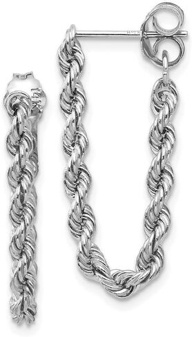 Solid 14K White Gold Rope Chain Dangle Post Earring in Saudi Arabia