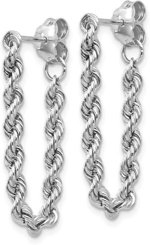 Solid 14K White Gold Rope Chain Dangle Post Earring in Saudi Arabia