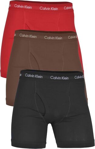 Calvin Klein Men's Cotton Stretch 3-Pack Boxer Brief (Small, Red, Black, Brown) in Saudi Arabia