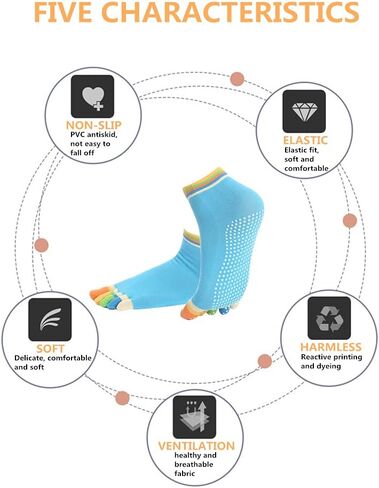 4 Pairs Toe Socks with Grips for Women Non Skid Pilates Ballet Dance Non Slip Sticky Five Finger Socks For Running Athletic in Saudi Arabia