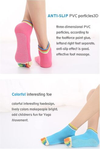 4 Pairs Toe Socks with Grips for Women Non Skid Pilates Ballet Dance Non Slip Sticky Five Finger Socks For Running Athletic in Saudi Arabia