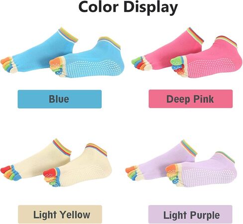 4 Pairs Toe Socks with Grips for Women Non Skid Pilates Ballet Dance Non Slip Sticky Five Finger Socks For Running Athletic in Saudi Arabia