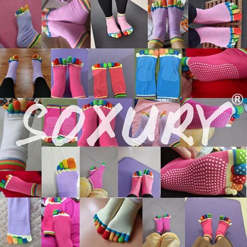 4 Pairs Toe Socks with Grips for Women Non Skid Pilates Ballet Dance Non Slip Sticky Five Finger Socks For Running Athletic in Saudi Arabia