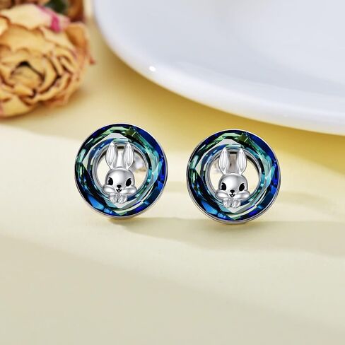 Bunny Snake Hummingbird Stud Earrings for Women 925 Sterling Silver Crystal Moonstone Turquoise Opal Earrings Easter Bunny Jewelry Gifts for Bunny Lovers in Saudi Arabia