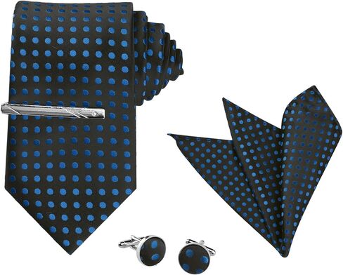 Allegra K Men's Polka Dots Self-tied Tie Handkerchief Clip Cufflinks Wedding Business Necktie Sets in Saudi Arabia