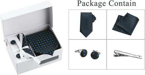 Allegra K Men's Polka Dots Self-tied Tie Handkerchief Clip Cufflinks Wedding Business Necktie Sets in Saudi Arabia
