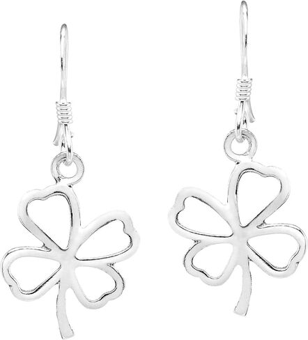 AeraVida Stylish & Lucky Four-Leaf Clover .925 Sterling Silver Dangle Earrings | Four Leaf Clover Earrings | Sterling Silver Dangle Earrings for Women | Fashion Drop Dangle Earrings in Saudi Arabia