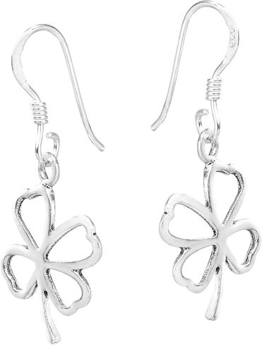 AeraVida Stylish & Lucky Four-Leaf Clover .925 Sterling Silver Dangle Earrings | Four Leaf Clover Earrings | Sterling Silver Dangle Earrings for Women | Fashion Drop Dangle Earrings in Saudi Arabia