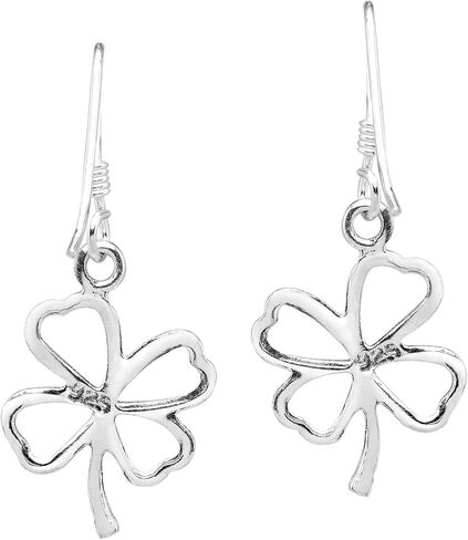 AeraVida Stylish & Lucky Four-Leaf Clover .925 Sterling Silver Dangle Earrings | Four Leaf Clover Earrings | Sterling Silver Dangle Earrings for Women | Fashion Drop Dangle Earrings in Saudi Arabia