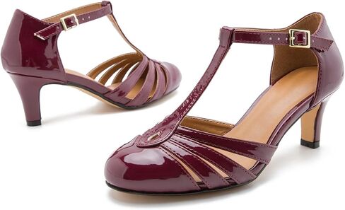 Women's & Men's T-Strap Kitten Heel Pumps Round Toe Retro Patent Mary Jane Dress Shoes Plus Size in Saudi Arabia