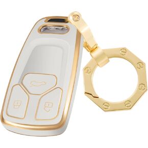 YHC for Audi Key Fob Cover, Premium Car Key Case Shell with Fashion Keychain fit Audi A4 Q7 Q5 TT A3 A6 SQ5 R8 S5 Gold (Black)