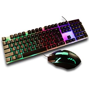 Colorful LED Gaming Keyboard and Mouse Combo Set Wired Rainbow Backlight 104 Keys USB