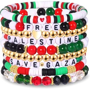9 Pack Free Palestine Bracelet for Women Save Gaza Bracelets Stackable Heishi Beaded Stretchy Bracelet Support Palestine Jewelry
