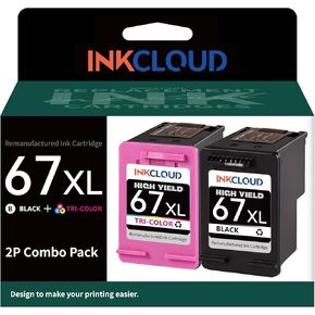 خرطوشة حبر متوافقة مع INKCLOUD بديلة ذات إنتاجية أعلى لحبر الطابعة HP 67XL لحبر HP 6055 6052 6058 6075 Pro 6455 6455e 6452 6458 1255 2732 2752 2755e 4140 4155 (1 أسود 1 ثلاثي الألوان، عبوتان)... in Kuwait