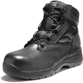 Timberland PRO Men's 6 Inch Valor Comp Toe Waterproof Side Zip Work Boot, Black Smooth Leather Ballistic Nylon