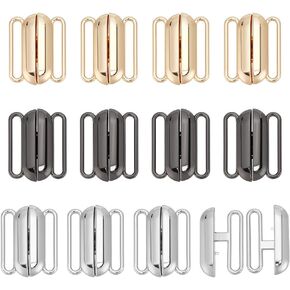 PH PandaHall 12 Sets 3 Colors Front Closing Bikini Clasp Clicker Closure 1'' Bra Closure Alloy Bikini Hook Closure Garment Clasps Bra Buckle for Lingerie Swimsuit, Golden/Platinum/Gunmetal