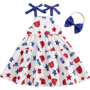 Toddler Girl 4th of July Outfit Independence Day Sleevelees Dress Fourth of July Cake Dresses Little Girls Clothes