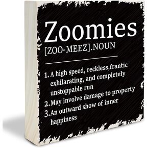 4"X4" Wooden Block Sign - Zoomies - Dog Theme Decorative Pine Wood Plaque, Home & Office Desk Decor, Dog Lover Gift, Room Tabletop, Shelf Accessories (Black) - A02