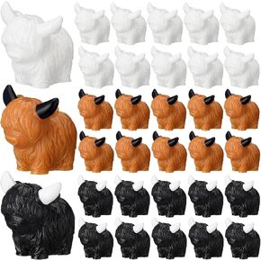 60 Pcs Mini Highland Cow Figurine Resin Highland Cow Statues Tiny Highland Cow Decor Resin Cow Sculpture Ornament for Home Office Desk Bathroom Kitchen (Black, White, Brown)