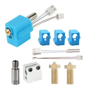 9Pcs 3D Printer Extruder Hotend Assembly Kit, 24V 64W Heater Cartridge Thermistor NTC 100K All Metal Throat High Flow Volcano Nozzle Heating Block Hotend Kit for Artillery Sidewinder X1 X2 Genius