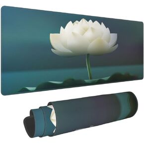 Large Mouse Pad XXL, White Lotus Flower Gaming Mouse Pad, Big Desk Mat with Stitched Edges Mousepad for Gaming Keyboard Computer Laptop Office, 31.5'' X12''